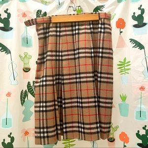 Vintage Wool Pleated Burberry Plaid Skirt